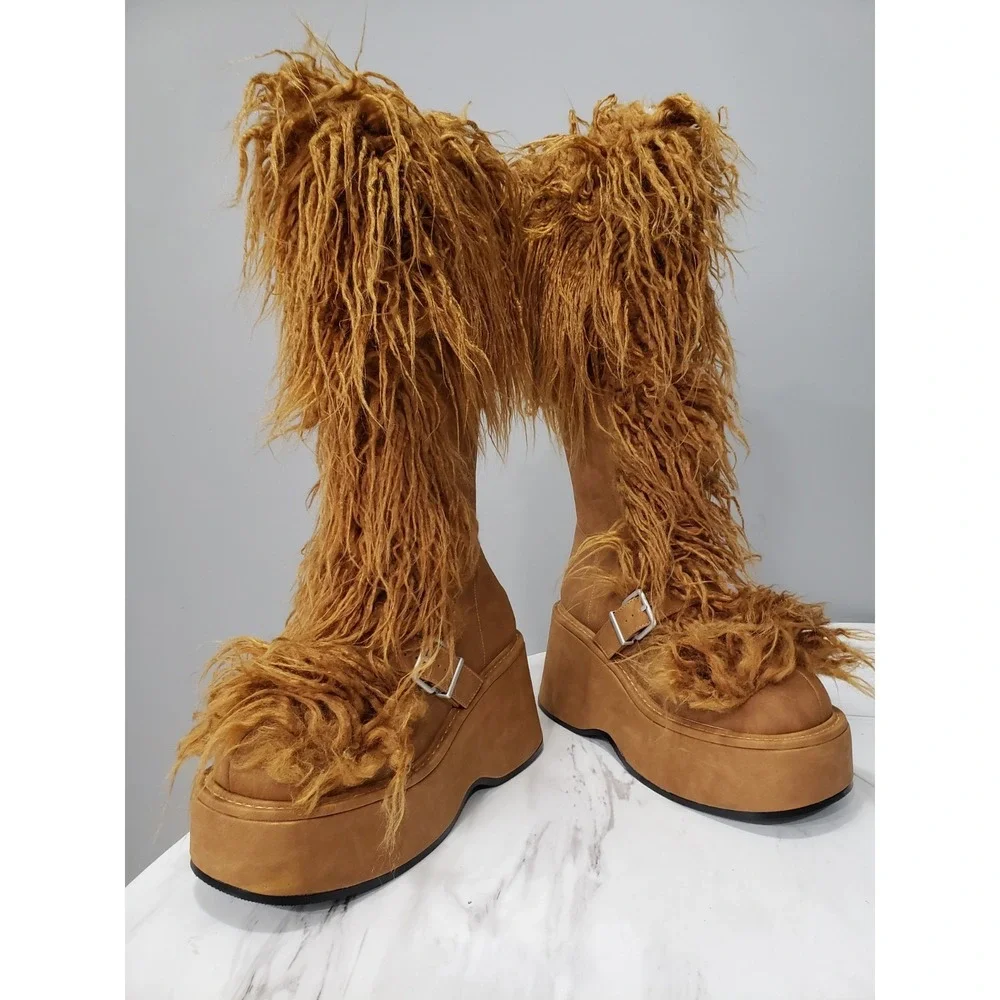 NEW SIZE 6 Dollskill Current Mood Kooky Monster Platform Boots Faux Fur Festival